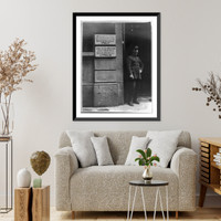 Man standing by bldg. signs in Engl. & Ital, Vintage Print
