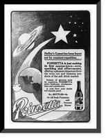 Historic Framed Print, [Advertisement for Poinsetta soft drink illustrated with bottle of soda, Halley's Comet, stars, Earth and Saturn],  17-7/8" x 21-7/8"