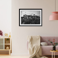 Historic Framed Print, [American Red Cross in Monte Grappa, Italian Front, during World War I distributing gifts: bird's-eye of Italian soldiers around Red Cross wagon],  17-7/8" x 21-7/8"