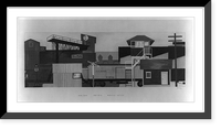 Mural design for Post Office, Greenville, Kentucky, by Cellan Gould, showing train at railroad crossing between buildings, Antique Poster
