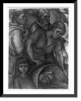Vintage Photo Print - mural painting showing man, 2 women, girl and baby