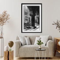 St. Bartholomew The Great, Norman Columns inside the church, London, England, Vintage Poster