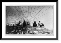 American aeronauts John G. Doughty and Alfred E. Moore and 2 other men seated inside balloon, Antique Print