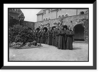Historic Framed Print, [Franciscan Friars of the Atonement, Graymoor, Garrison, N.Y. Monks posed double file in courtyard],  17-7/8" x 21-7/8"