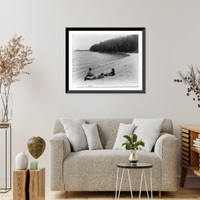 3 boys lounging on beach, Adironacks Classic, Antique Poster