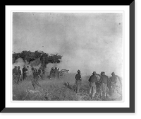 Historic Framed Print, Capron's battery firing [cannons] on the stone fort at El Caney, Cuba, 1898,  17-7/8" x 21-7/8"