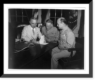 Black & White Photo - Pres. Truman seated with 2 generals at desk