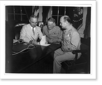 Black & White Photo - Pres. Truman seated with 2 generals at desk