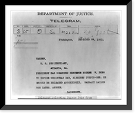 Telegram from Atty. Gen. Daugherty to Warden, Atlanta Penitentiary, regarding the commutation by Pres. Harding of Eugene Debs sentence, Historic Print