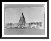 Historic Framed Print, [Perspective elevation of Capitol exterior, east front],  17-7/8" x 21-7/8"