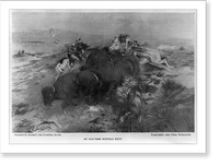 Historic Framed Print, An old-time buffalo hunt,  17-7/8" x 21-7/8"