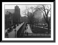 Funeral of John Pierpont Morgan: Bird's-eye view of funeral procession, with horses and carriages at corner of E. 15th St., NYC, Antique Poster