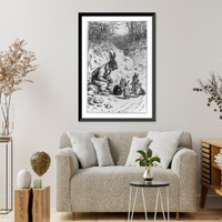 Brer Rabbit seated on a rock, with jug of molasses, and talking to 5 small rabbits Classic, Vintage Wall Art