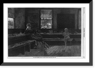 The noon recess Teacher and boy reading; children are seen through window playing, Vintage Wall Art