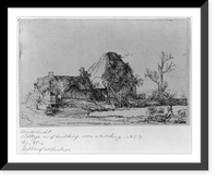 Historic Framed Print, [Cottage and farm building, man sketching],  17-7/8" x 21-7/8"