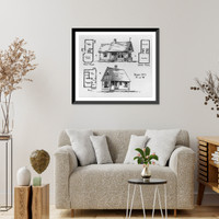 Historic Framed Print, Design no. 1. Plan A and plan B of frame cottages,  17-7/8" x 21-7/8"