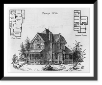 Historic Framed Print, Design no. 14. Frame two-story dwelling,  17-7/8" x 21-7/8"