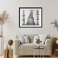 Historic Framed Print, [7 designs of sepulchral monuments],  17-7/8" x 21-7/8"