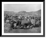 Historic Framed Print, [Large group of Moslem pilgrims camping, many tents and camels; mountains in backgrd., Mecca],  17-7/8" x 21-7/8"