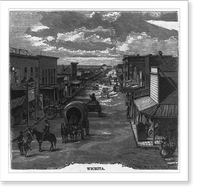 Historic Framed Print, Wichita [Bird's-eye view of Wichita, Kansas, showing covered wagons on broad street],  17-7/8" x 21-7/8"