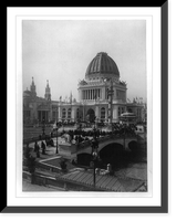 Administration Building and Machinery Hall?, World's Columbian Exposition, Chicago, 1893. Bird's-eye view with many people on bridge, Antique Wall Art