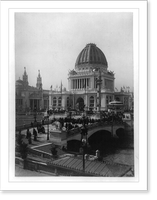 Administration Building and Machinery Hall?, World's Columbian Exposition, Chicago, 1893. Bird's-eye view with many people on bridge, Antique Wall Art