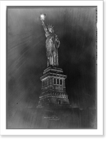 Historic Framed Print, Statue of Liberty at night,  17-7/8" x 21-7/8"