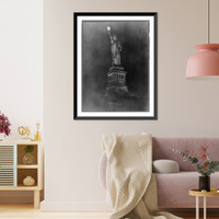 Historic Framed Print, Statue of Liberty at night,  17-7/8" x 21-7/8"