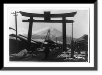 Historic Framed Print, View of town with Fujiyama mountain in the background, Yoshida, Japan,  17-7/8" x 21-7/8"