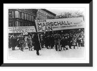 Crowd of people demonstrating, with sign in foreground reading Gegen Marschall-Plan Bringt Arbeitslosigkeit Elend" "Fresh Herings", Berlin?", Antique Print