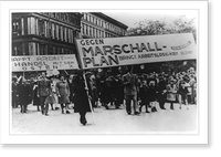 Crowd of people demonstrating, with sign in foreground reading Gegen Marschall-Plan Bringt Arbeitslosigkeit Elend" "Fresh Herings", Berlin?", Antique Print