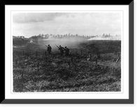 Vintage Americana Print - Inf. advancing on path through barbed wire