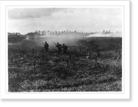 Vintage Americana Print - Inf. advancing on path through barbed wire