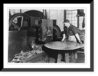 Henry Disston & Sons plant, Philadelphia, Pa.: Trimming steel plates round for circular saws, Historic Reproduction