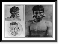 Brazil. 3 Botocudos Indian men with large ear and mouth rings, Vintage Poster