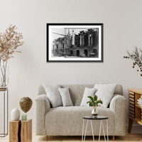 Historic Framed Print, [Suspended column being set into position, U.S. Post Office],  17-7/8" x 21-7/8"