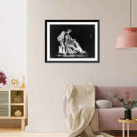 Historic Framed Print, [Sculpture of man and boy reading book],  17-7/8" x 21-7/8"