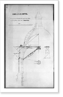 Dome of U.S. Capitol, sketch of proposed hoisting arrangement for setting iron work of three sections above peristyle, Antique Print
