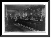 Interior of a saloon with 4 men behind bar and 3 men in front of bar, Historic Print