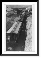 Railroad trains transporting Insurrectos during the Mexican Revolution: Bird's-eye view from back of train, Antique Print