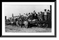 Railroad trains transporting Insurrectos during the Mexican Revolution: Soldiers standing on 2 flat cars, Antique Print