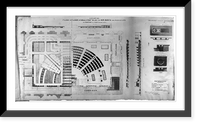 Historic Framed Print, Plan of floor of Hall of Representatives with the air ducts and registers,  17-7/8" x 21-7/8"