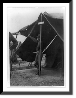 General John Pershing standing in doorway of tent, U.S. Army Punitive Expedition after Villa, 1916, Mexico, Antique Print