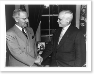 Harry S. Truman, half-length portrait, standing, facing right, congratulating new Associate Justice of the Supreme Court, Senator Harold Burton, Vintage Wall Art
