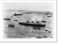 Historic Framed Print, S.S. Normandie arriving in New York Harbor on maiden voyage,  17-7/8" x 21-7/8"