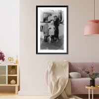 Historic Framed Print, [Guenevere (Sinclair) Gould, full-length portrait, standing on ship, facing right, with three children],  17-7/8" x 21-7/8"