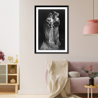 Mrs. Frederick Bourne and sister, full-length portrait, standing, wearing gowns and holding flowers, Antique Wall Art