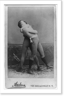 Two men in wrestling poses in studio: cross buttock Classic, Historic Reproduction