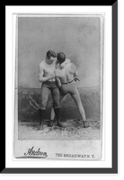 Two men in wrestling poses in studio: back heel, Antique Wall Art