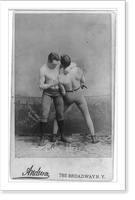 Two men in wrestling poses in studio: back heel, Antique Wall Art